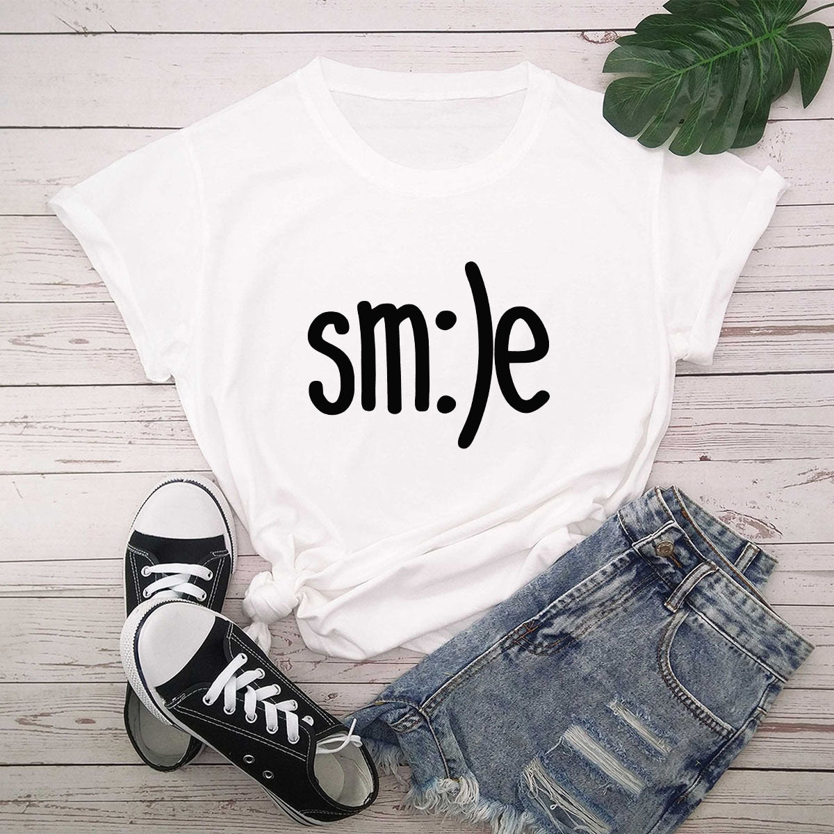 Smile Graphic Plus Size Women’s T-Shirt (S–5XL) – 100% Cotton Summer Short Sleeve Crew Neck Tee