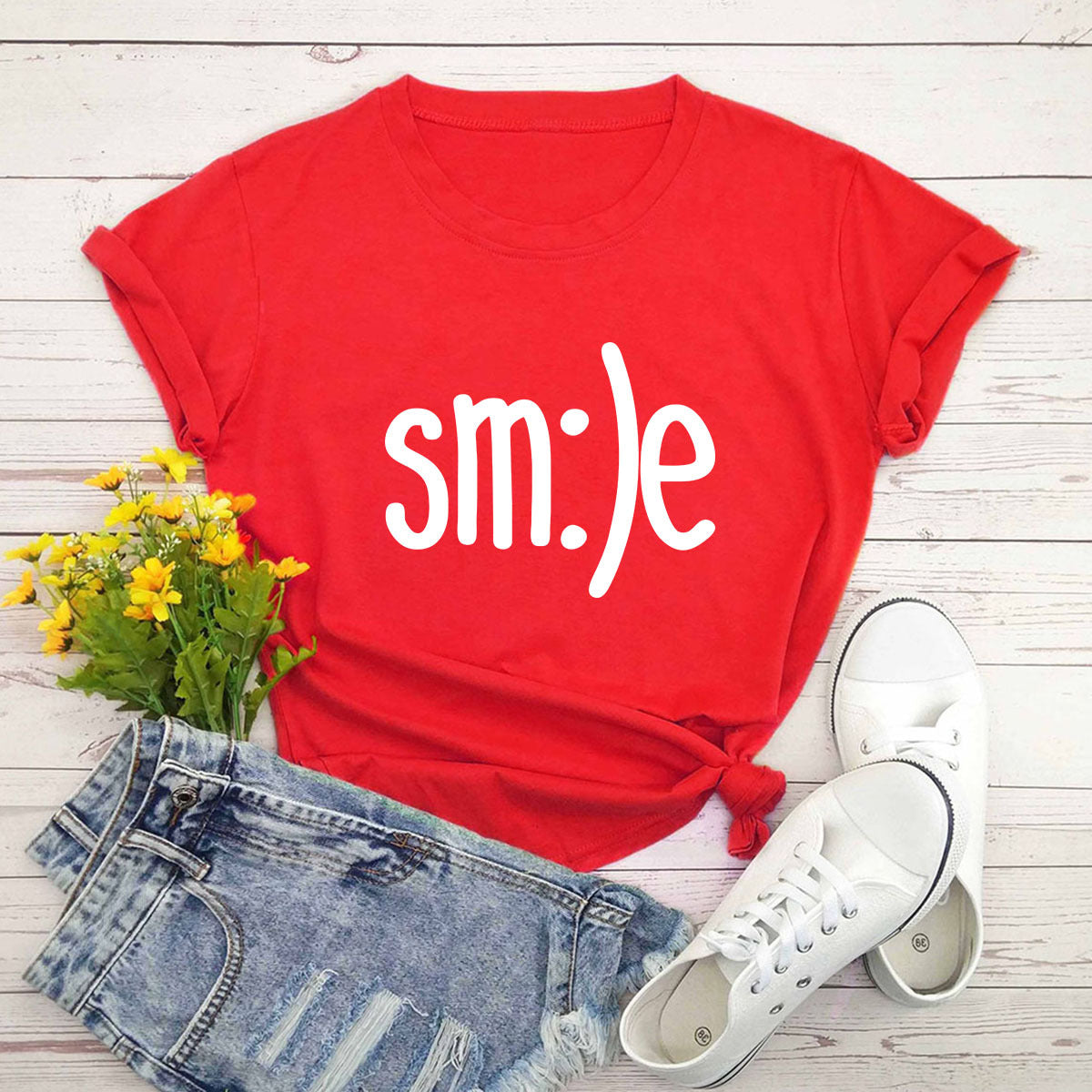 Smile Graphic Plus Size Women’s T-Shirt (S–5XL) – 100% Cotton Summer Short Sleeve Crew Neck Tee
