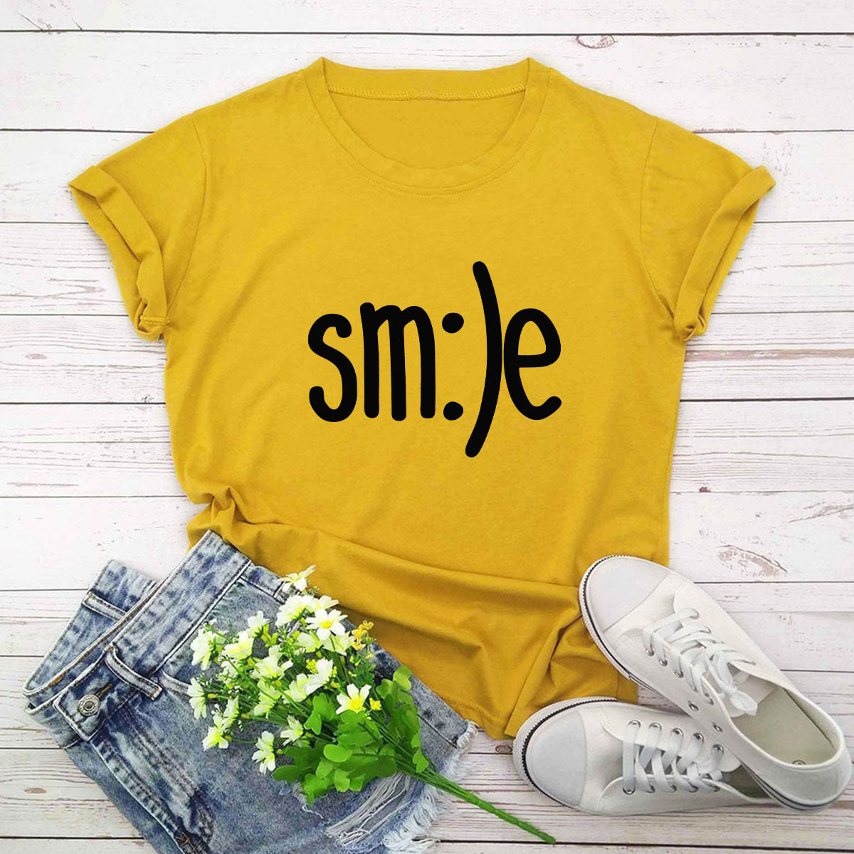 Smile Graphic Plus Size Women’s T-Shirt (S–5XL) – 100% Cotton Summer Short Sleeve Crew Neck Tee