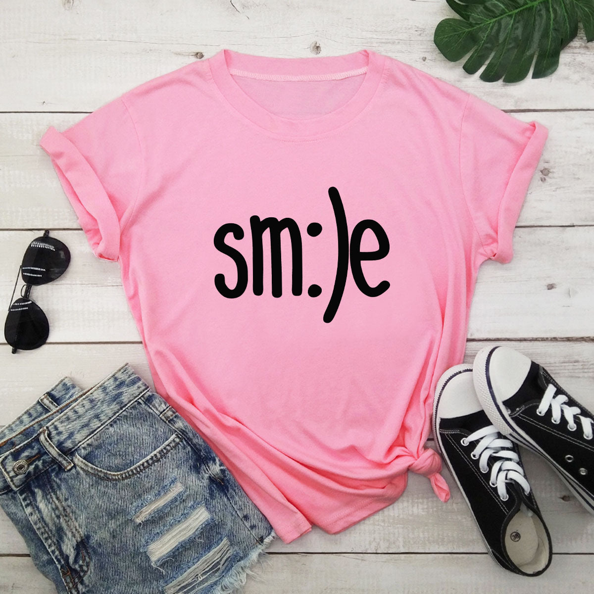 Smile Graphic Plus Size Women’s T-Shirt (S–5XL) – 100% Cotton Summer Short Sleeve Crew Neck Tee