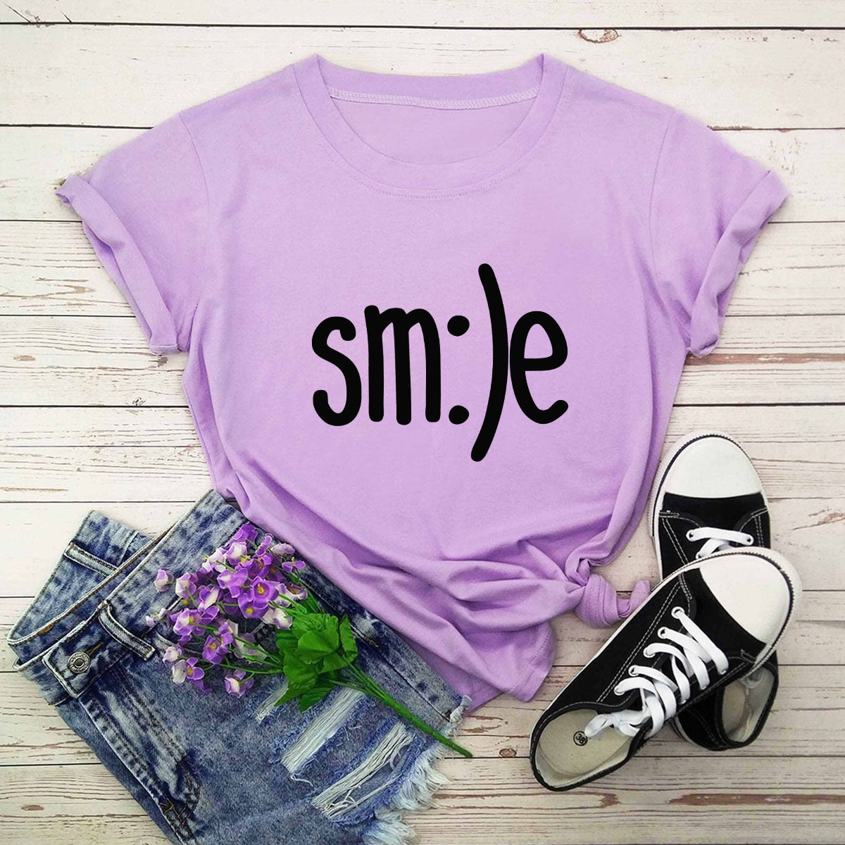 Smile Graphic Plus Size Women’s T-Shirt (S–5XL) – 100% Cotton Summer Short Sleeve Crew Neck Tee