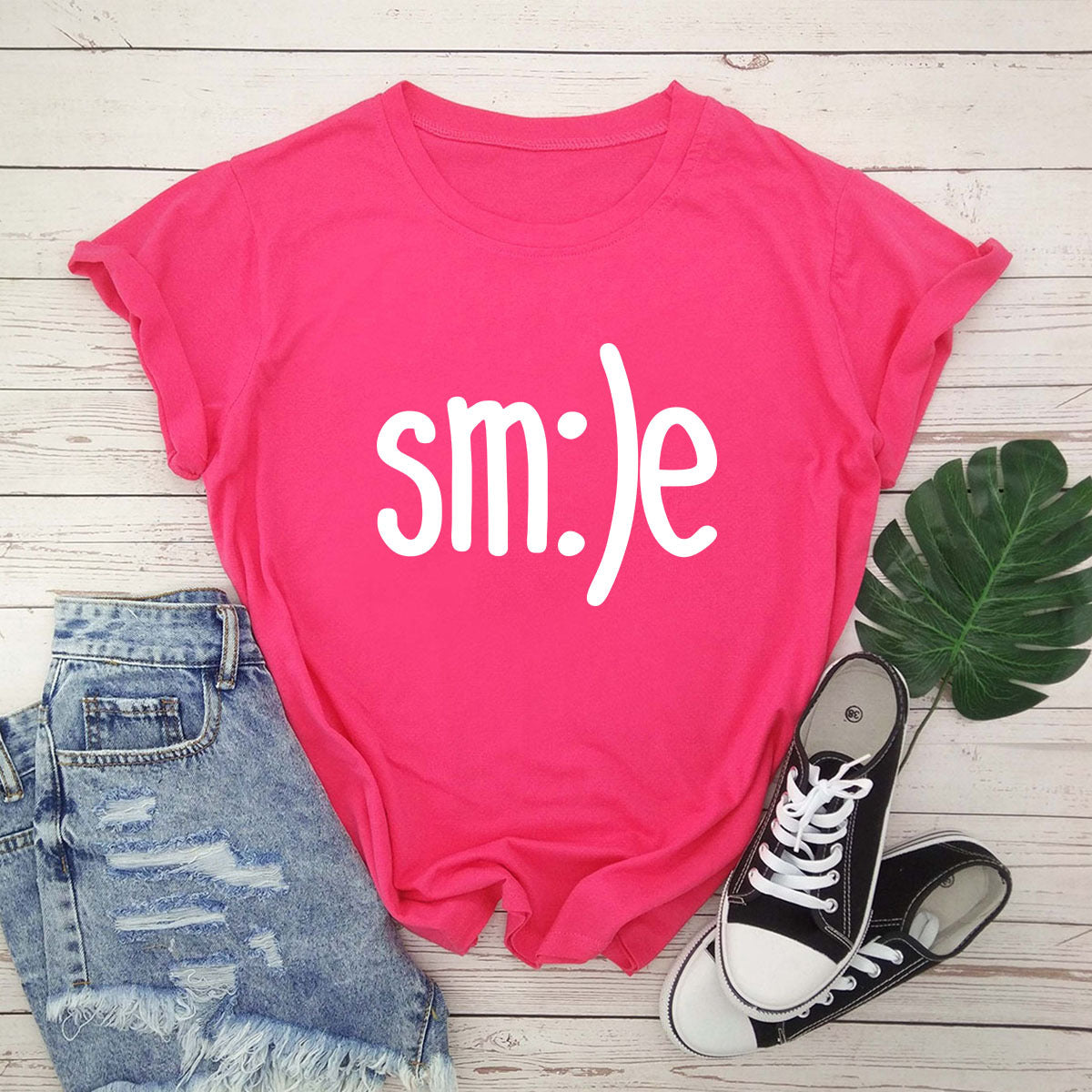 Smile Graphic Plus Size Women’s T-Shirt (S–5XL) – 100% Cotton Summer Short Sleeve Crew Neck Tee